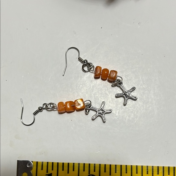 Silver and Orange agates Starfish Earrings - Picture 5 of 5